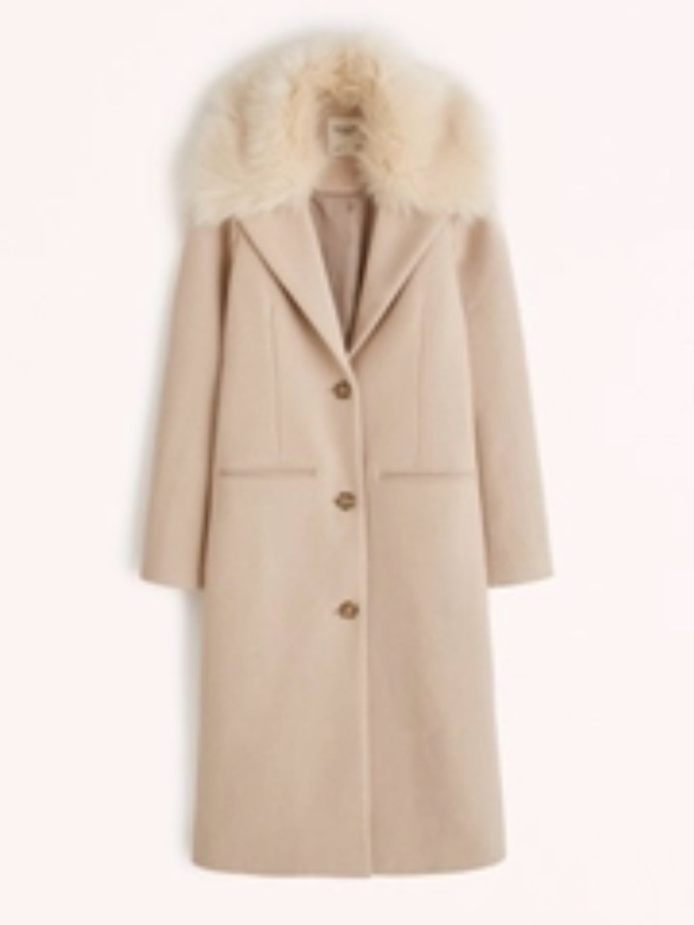 Abercrombie & Fitch Wool Blend Tan Long Length Coat w Removable Faux Fur Collar